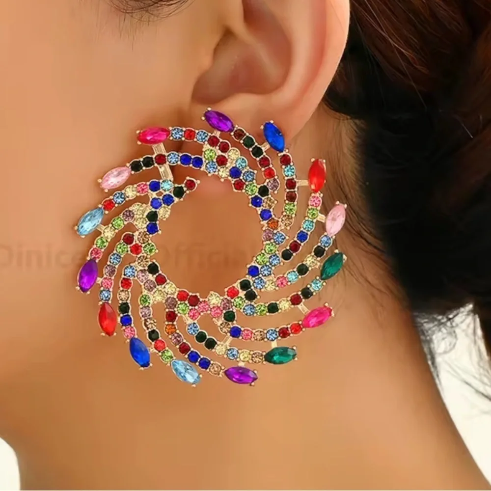 New Multicolor Swirl Statement Earrings Diamond rhinestones